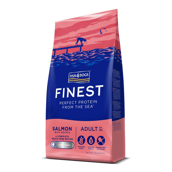 FISH4DOGS Granule veľké pre dospelých psov Finest losos so zemiakmi 12kg, 1+