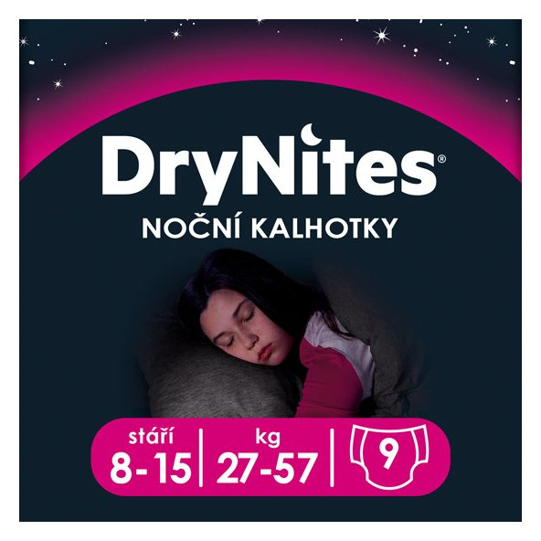 HUGGIES® DryNites Nohavičky plienkové jednorazové pre dievča 8-15 rokov (27-57 kg) 9 ks