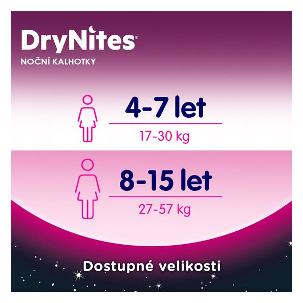 HUGGIES® DryNites Nohavičky plienkové jednorazové pre dievča 8-15 rokov (27-57 kg) 9 ks