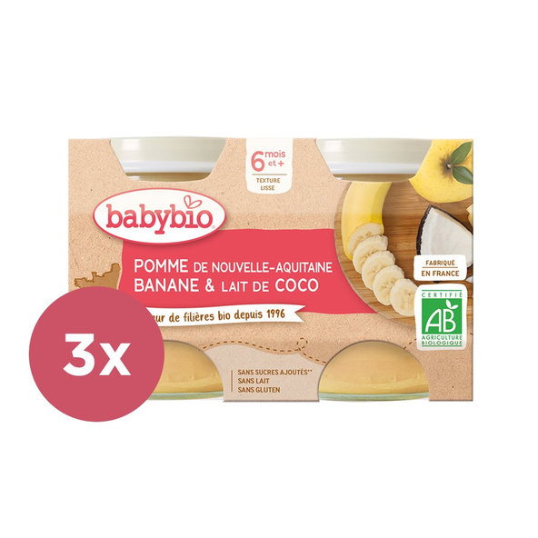 3x BABYBIO Jablko banán s kokosovým mliekom 2x 130 g
