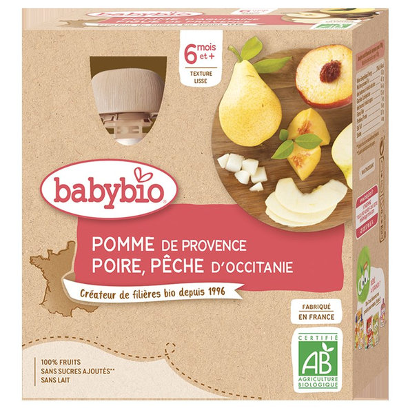 3x BABYBIO Kapsička jablko, hruška, broskyňa 4x 90 g