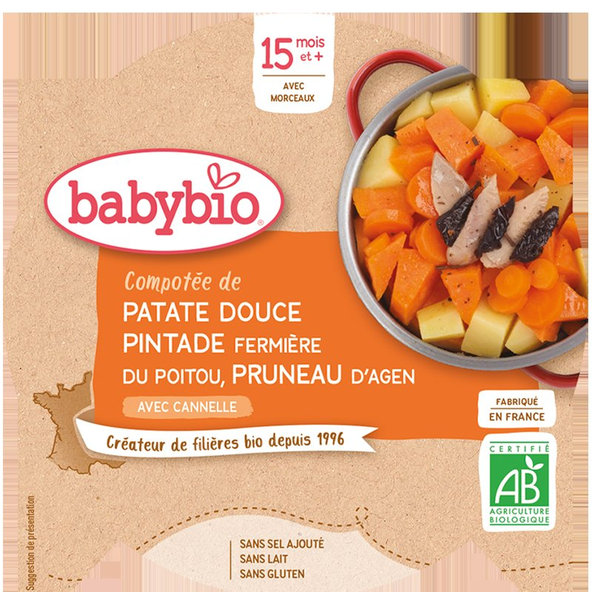 3x BABYBIO Menu sladké zemiaky s mäsom z perličky a sušenými slivkami 260 g