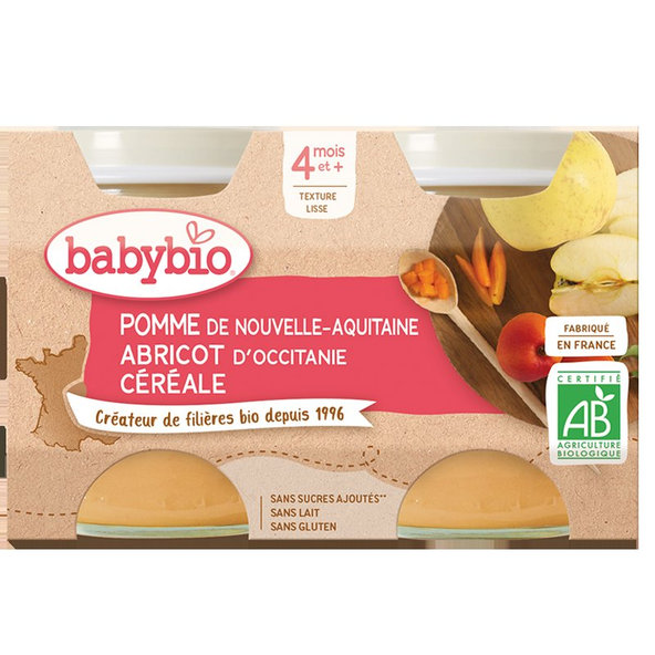 3x BABYBIO Príkrm jablko, marhuľa, cereálie 2x 130 g