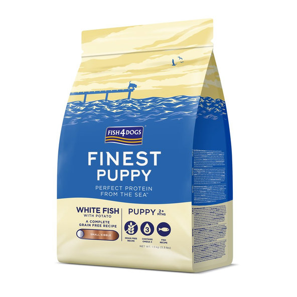FISH4DOGS Granule malé pre šteniatka Finest biela ryba so zemiakmi 1,5kg, 2m+