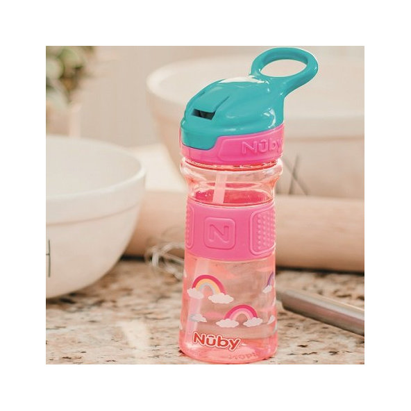 NUBY Fľaša športová s mäkkou sklopiteľnou slamkou 360 ml, ružová, 3+