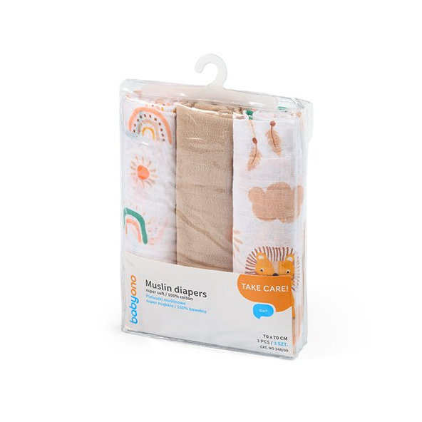 BABYONO Plienky mušelínové Super soft 3 ks - staroružová