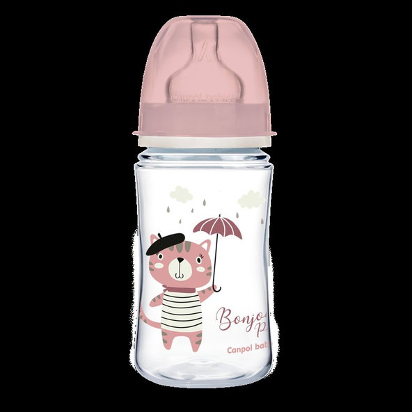 CANPOL BABIES Fľaša so širokým hrdlom Bonjour Paris 240 ml ružová