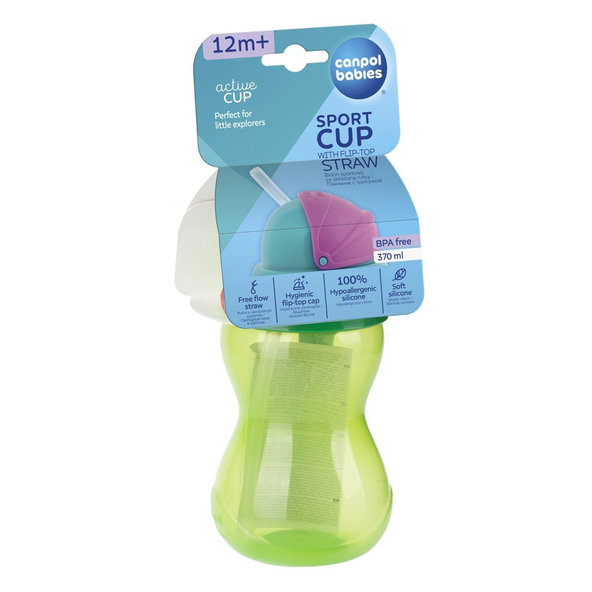 CANPOL BABIES Fľaša športová sa slámkou 370ml - zelená