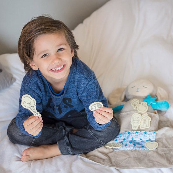 EDUSHAPE Deka plyšová s maznáčikom Dream Buddy vystrihnuté obrázky 36m+