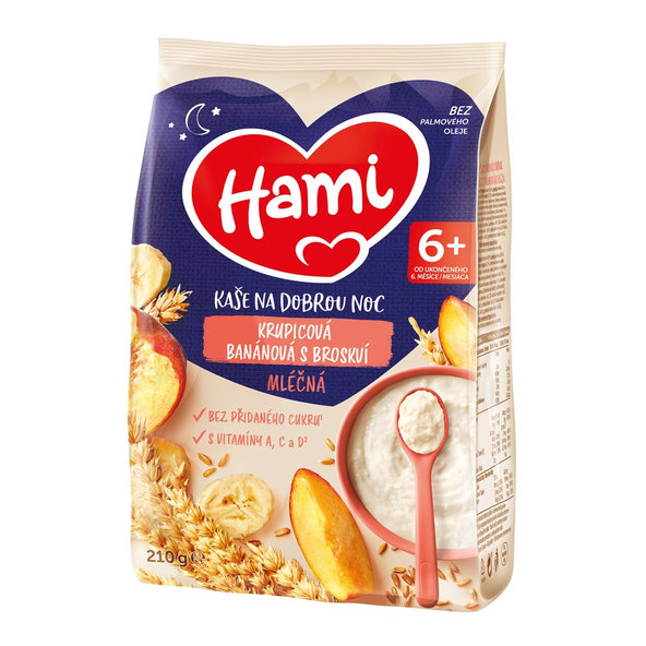 HAMI Kaša mliečna krupicová banánová s broskyňou na dobrou noc 210 g