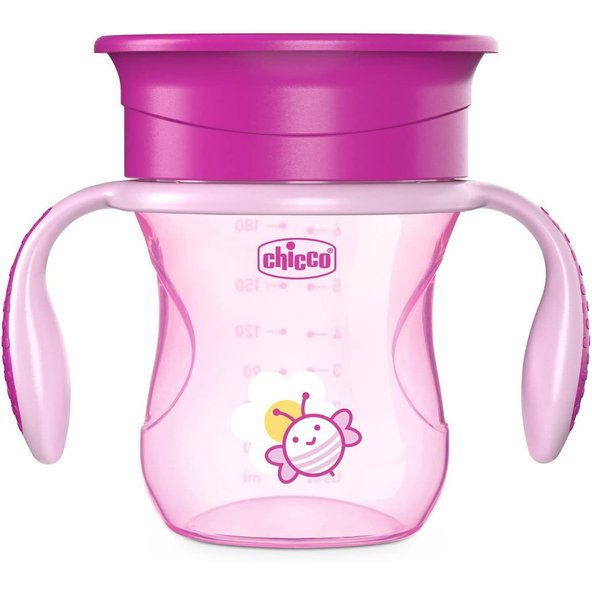 CHICCO Hrnček Perfect 360 s držadlami 200 ml, ružový 12m+