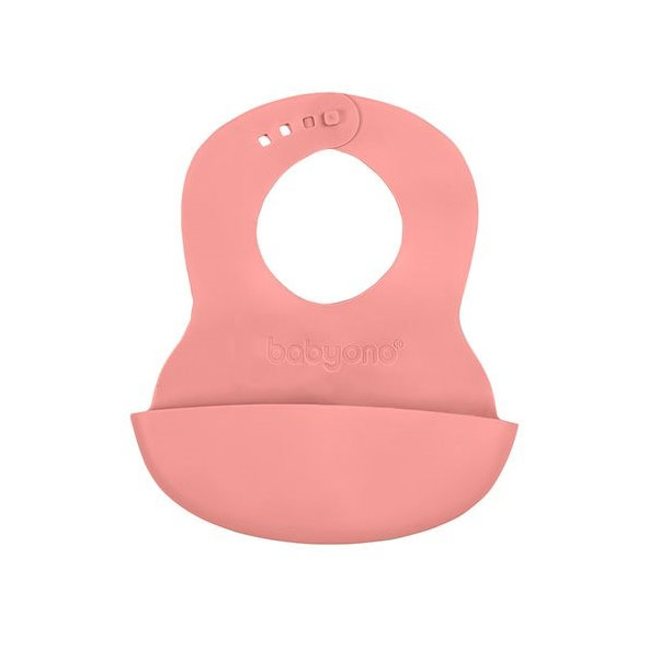 BABYONO Podbradník mäkký plastový s vreckom bez BPA pink 6m+