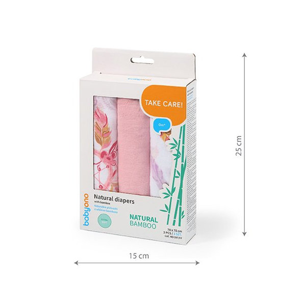 BABYONO Plienky bambusové 3 ks - staroružová