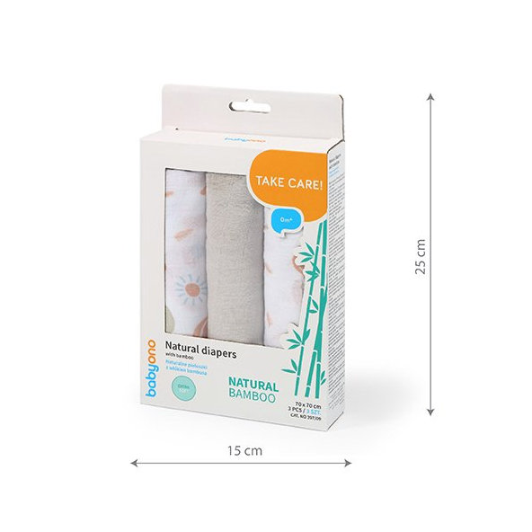 BABYONO Plienky bambusové 3 ks - šedá