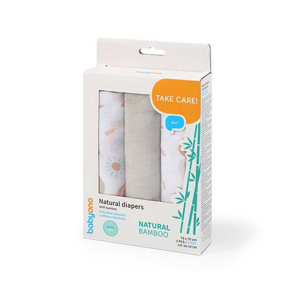 BABYONO Plienky bambusové 3 ks - šedá