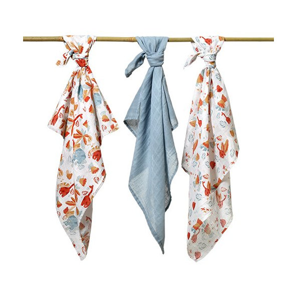 BABYONO Plienky mušelínové Super soft 3 ks - modrá