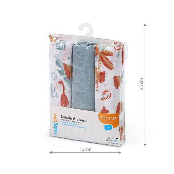 BABYONO Plienky mušelínové Super soft 3 ks - modrá