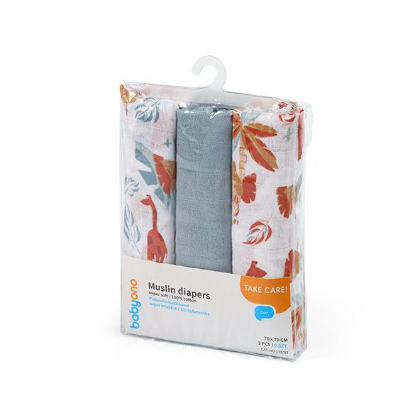 BABYONO Plienky mušelínové Super soft 3 ks - modrá