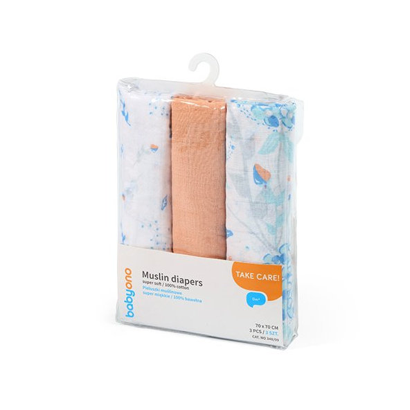 BABYONO Plienky mušelínové Super soft 3 ks - oranžová