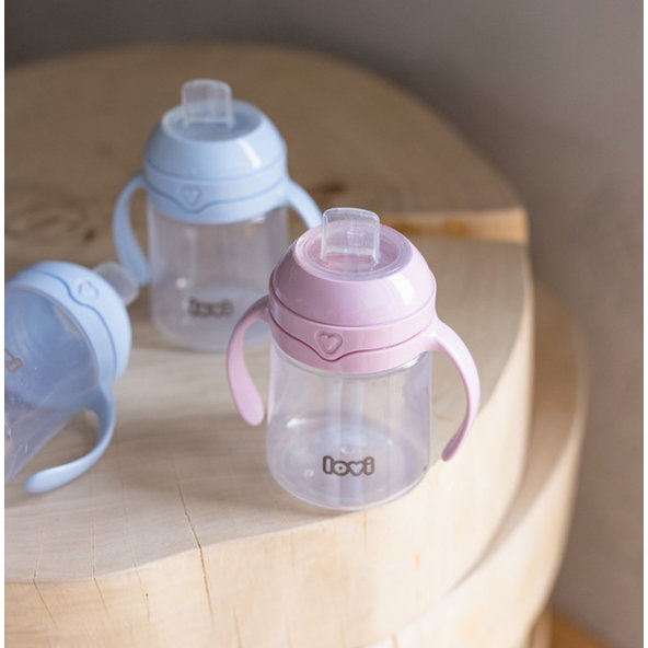 LOVI Hrnček prvý s náustkom 150 ml ružový