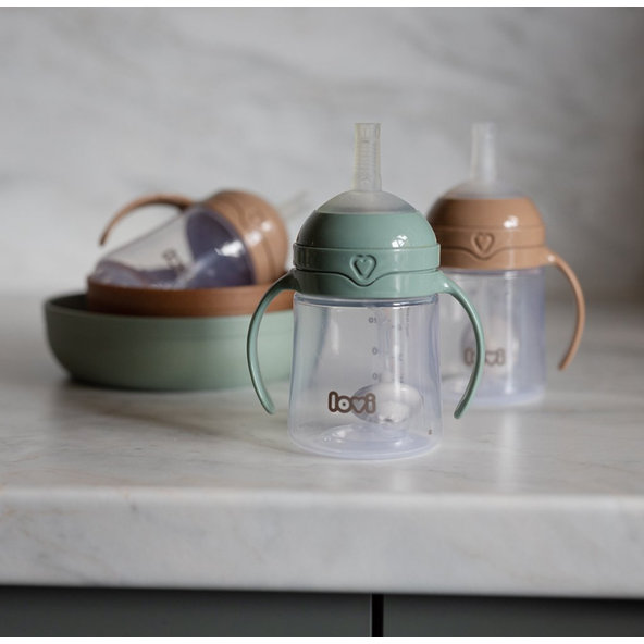 LOVI Hrnček prvý so slamkou a závažím 150 ml zelený