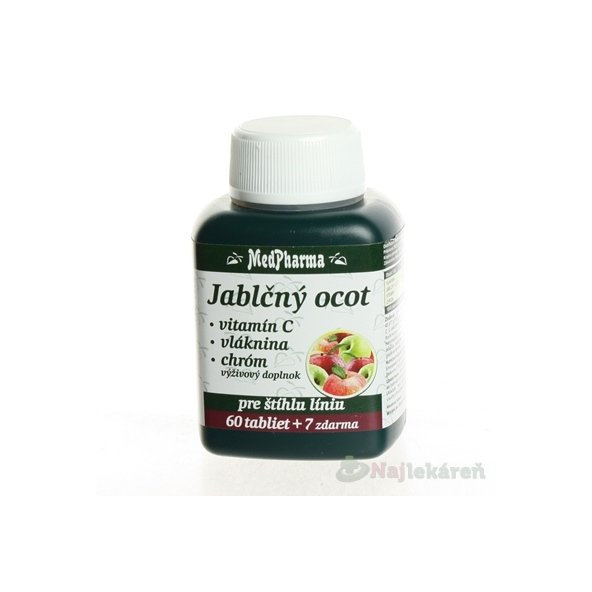 MedPharma Jablčný ocot, vitamín C, vláknina, chróm tablety 60+7 zadarmo