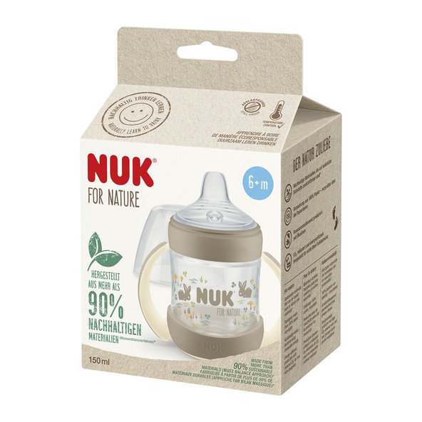 NUK Fľaša dojčenská For Nature na učenie s kontrolou teploty, hnedá 150 ml