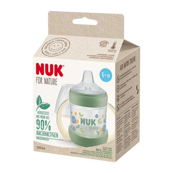 NUK Fľaša dojčenská For Nature na učenie s kontrolou teploty, zelená 150 ml