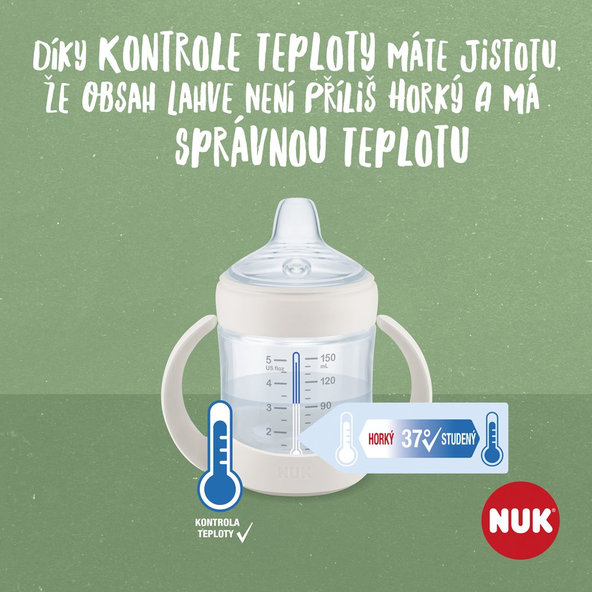 NUK Fľaša dojčenská For Nature na učenie s kontrolou teploty, zelená 150 ml