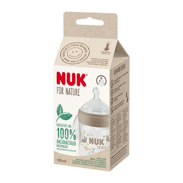 NUK Fľaša dojčenská For Nature s kontrolou teploty, hnedá 150 ml