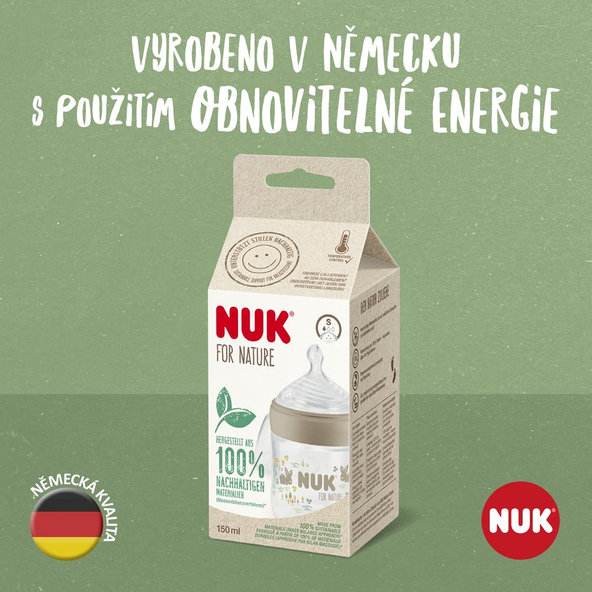 NUK Fľaša dojčenská For Nature s kontrolou teploty, hnedá 150 ml