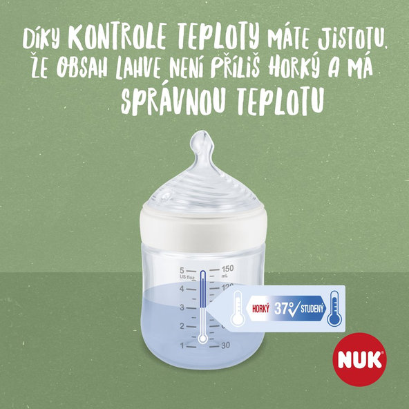 NUK Fľaša dojčenská For Nature s kontrolou teploty, zelená 150 ml