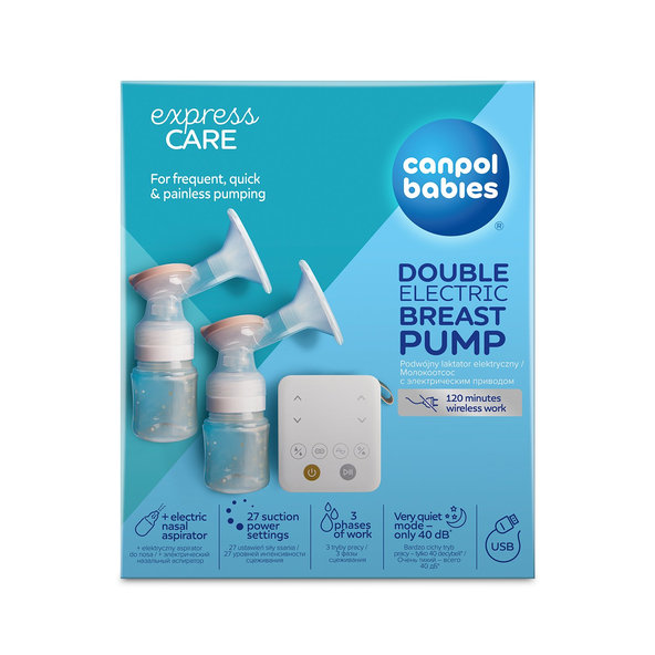 CANPOL BABIES Odsávačka dvojitá elektrická materského mlieka 2v1 s nosovým nadstavcom ExpressCare