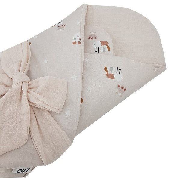 EKO Zavinovačka mušelínová s kokosovou vyberateľnou vložkou Bees Muselin Beige 75x75 cm