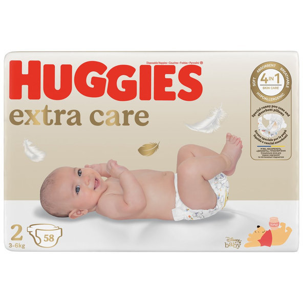 4x HUGGIES® Plienky jednorázové Extra Care 2 (3-6 kg) 58 ks