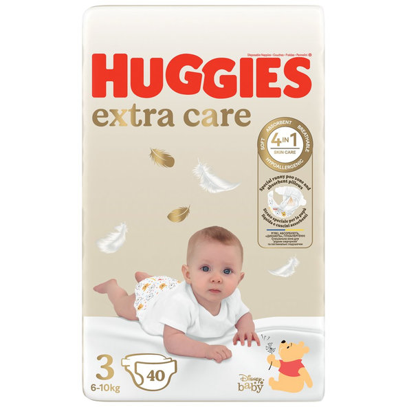 4x HUGGIES® Plienky jednorázové Extra Care 3 (6-10 kg) 40 ks