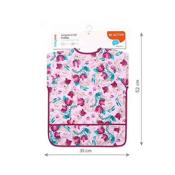 BABYONO Podbradník s dlhým rukávom Floral, 35 x 52cm, 6m+