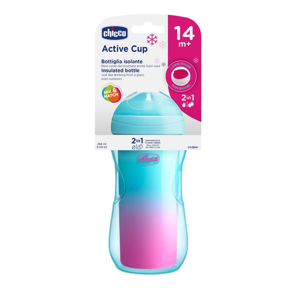 CHICCO Hrnček Active termo s tvrdým náustkom 200 ml, fialový, srdiečka 14m+