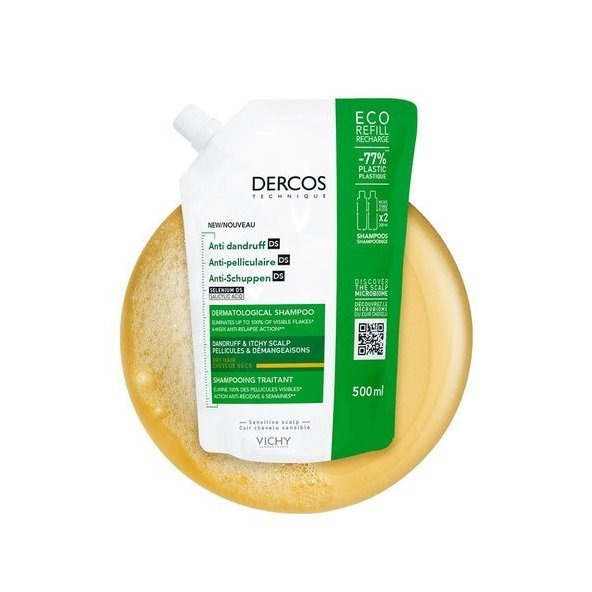 VICHY Dercos náhradná náplň šampón proti suchým lupinám 390ml