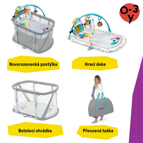 BABY EINSTEIN Postieľka s ohrádkou na hranie 3v1 Kick & Snooze™ 0m+