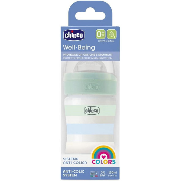 CHICCO Fľaša dojčenská Well-being silikón 150ml chlapec