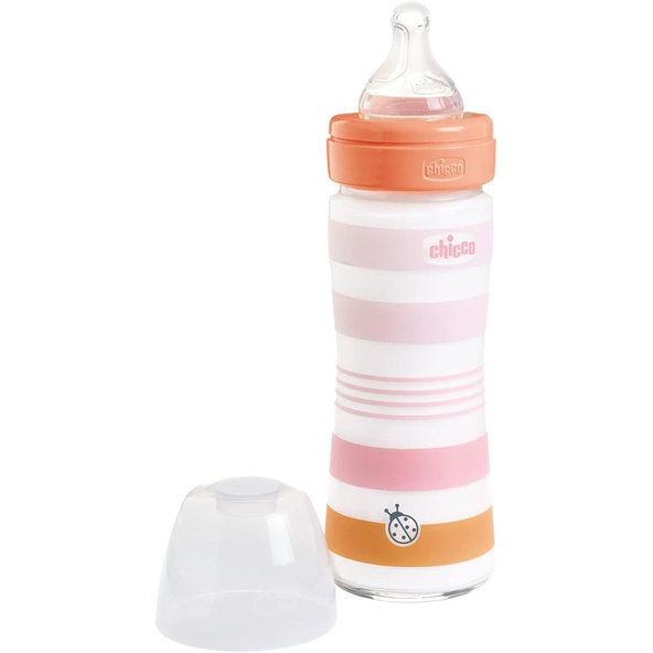 CHICCO Fľaša dojčenská sklo Well-being silikón 240ml dievča