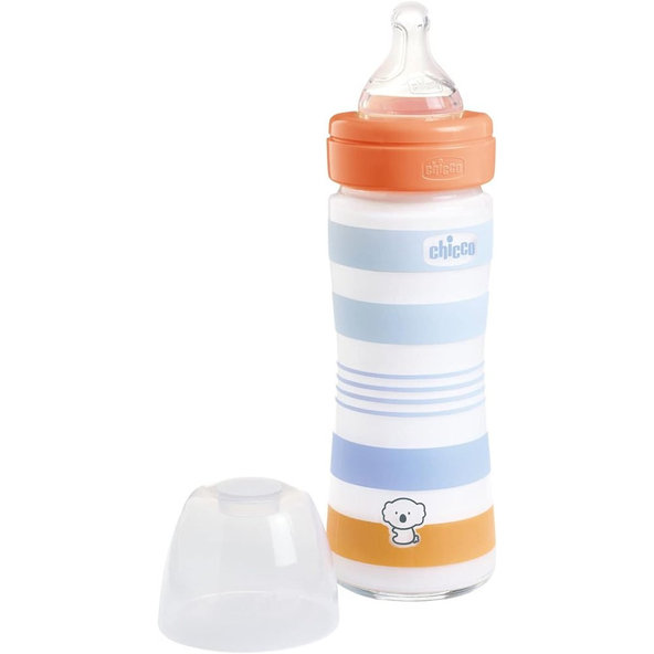 CHICCO Fľaša dojčenská sklo Well-being silikón 240ml chlapec