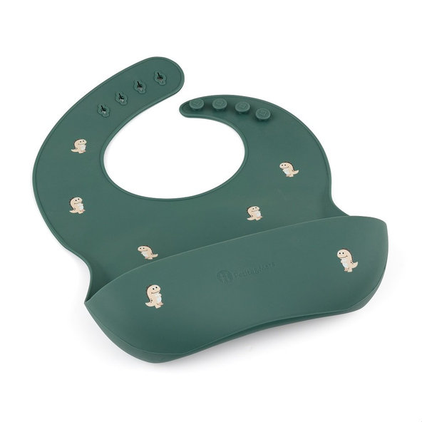 PETITE&MARS Podbradník silikónový Sam Take&Match Green Dinos 6m+