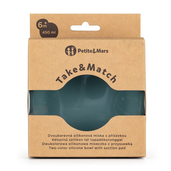 PETITE&MARS Miska dvojfarebná silikónová Take&Match Misty Green 6m+