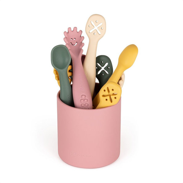 PETITE&MARS Set 3 ks silikónových tréningových lyžičiek Take&Match Misty Green 6m+