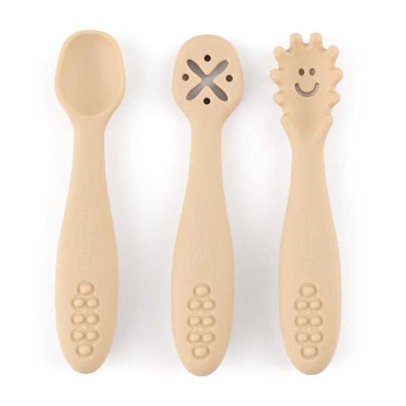 PETITE&MARS Set 3 ks silikónových tréningových lyžičiek Take&Match Desert Sand 6m+
