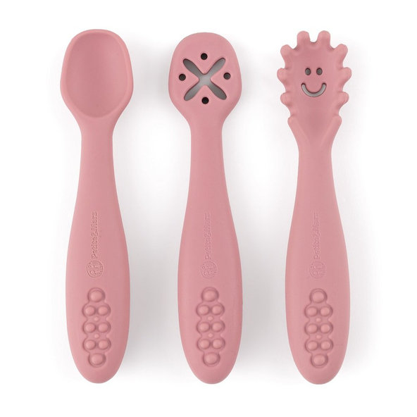 PETITE&MARS Set 3 ks silikónových tréningových lyžičiek Take&Match Dusty Rose 6m+