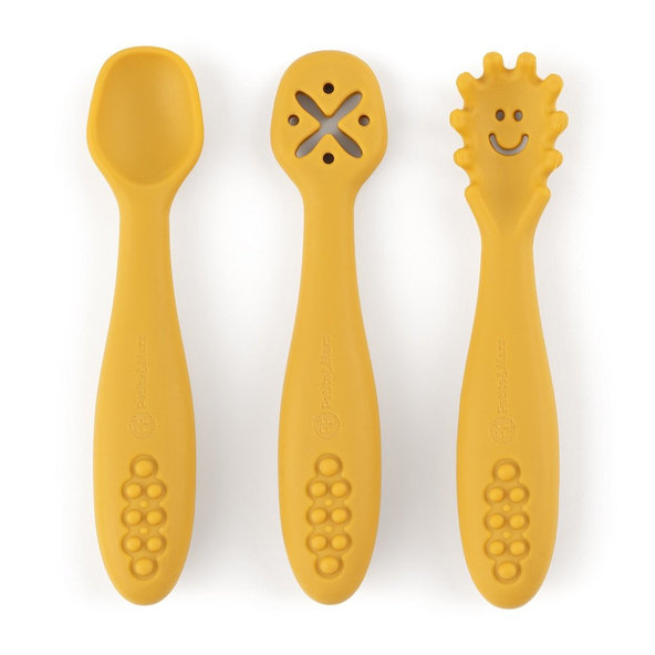 PETITE&MARS Set 3 ks silikónových tréningových lyžičiek Take&Match Intense Ochre 6m+
