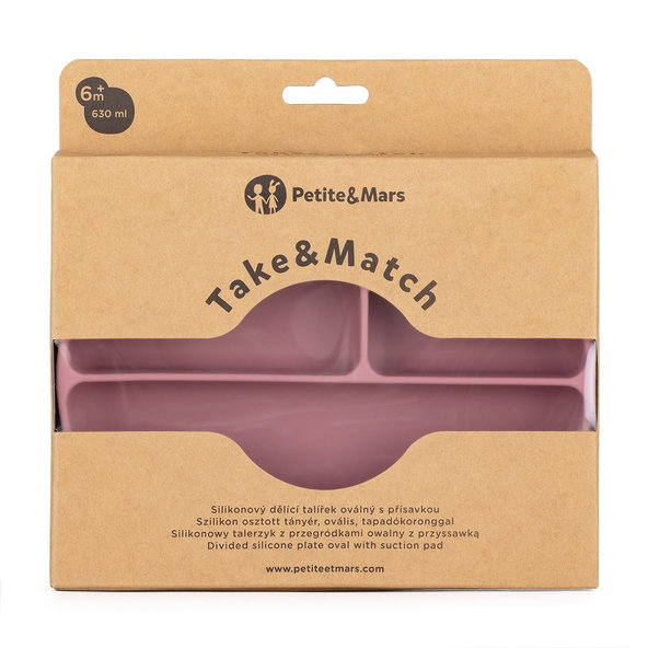 PETITE&MARS Tanierik silikónový deliaci oválny Take&Match Dusty Rose 6m+